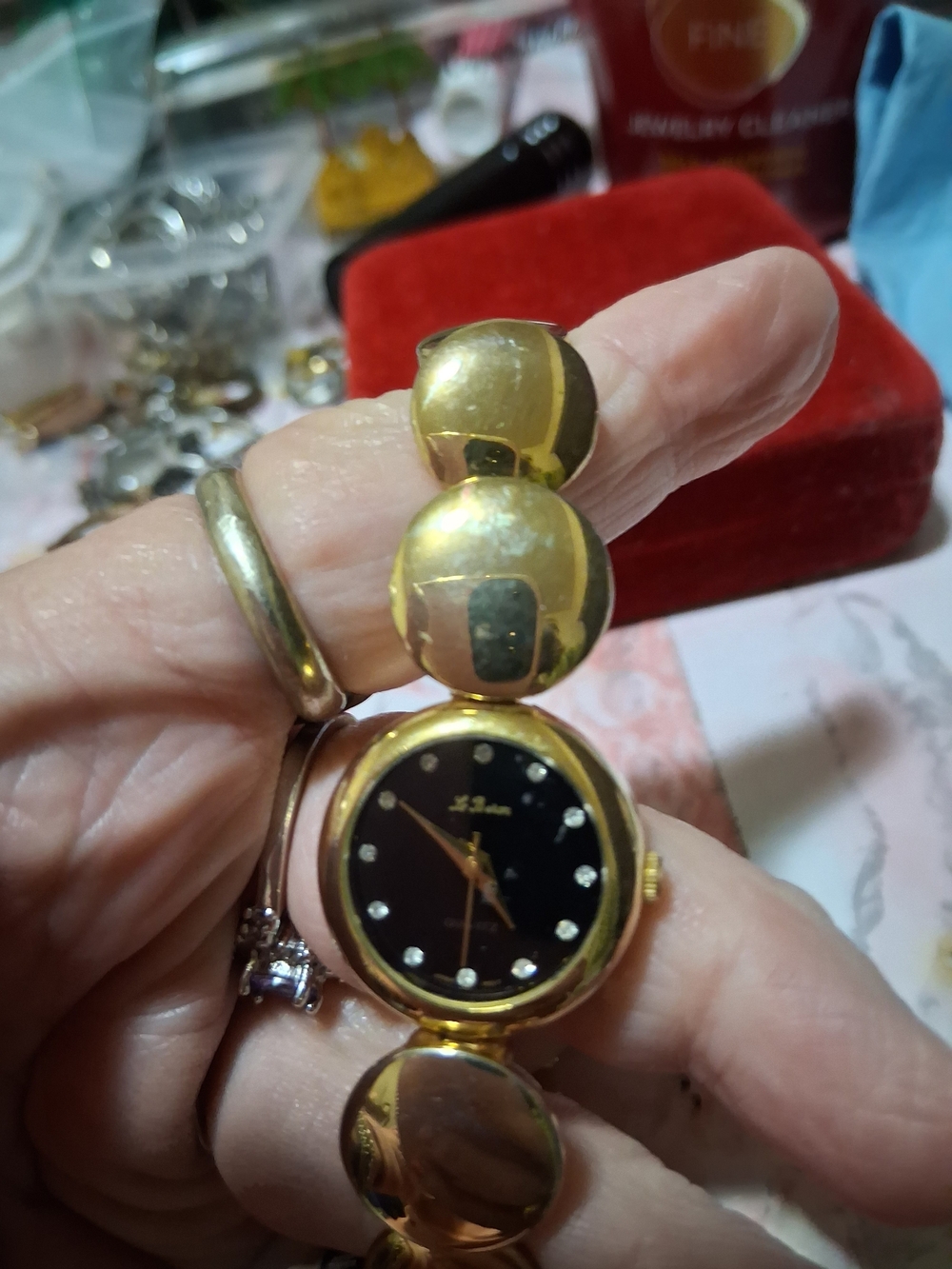 Gold-Tone Women's Bracelet Watch with Black Dial and Crystal Markers